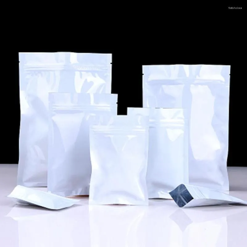 Storage Bags 1000Pcs Smooth White Aluminum Foil Heat Seal Tear Notch Mylar Bag Zipper Recyclable For Cookies Candy