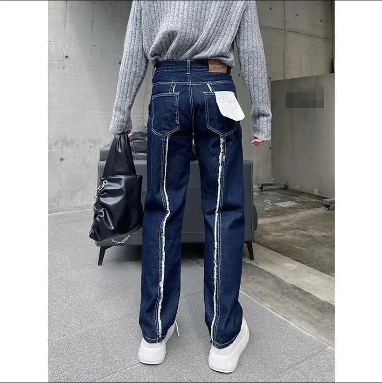 Jeans pour hommes SXL automne hiver niche couleur primaire lavage avec bord en laine jean mâle version coréenne mince polyvalent décontracté pantalon droit 221119