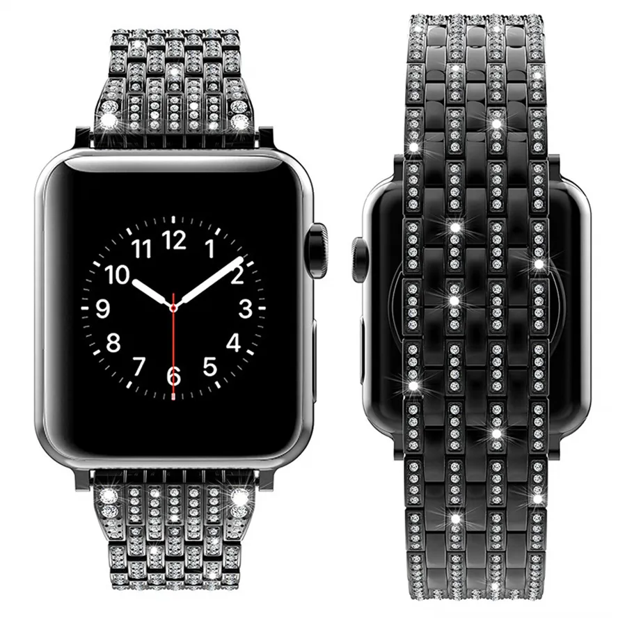 Smart Seven Bead Bead Diamond Chain Link Buckle Band Butterfly Clasp Clasp Bracelet Bracelet Fit Iwatch Series 8 7 6 SE 5 4 3 for Apple Watch 38 42 44 45mm Wristband
