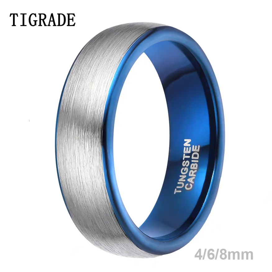 Bröllopsringar Tigrade 4/6/8mm volframkarbidring män silverfärg borstad blå inuti kupolband manliga bagues homme anillo 221119