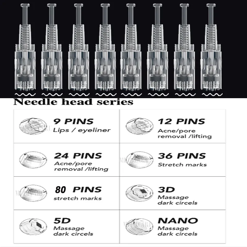 Domowe piękno Meso Derma Stamp Electric Pen Dermapen Mikroneedling Nano Igle PMU MTS 1 3 5 7 9 12 24 36 42 N2 Kase