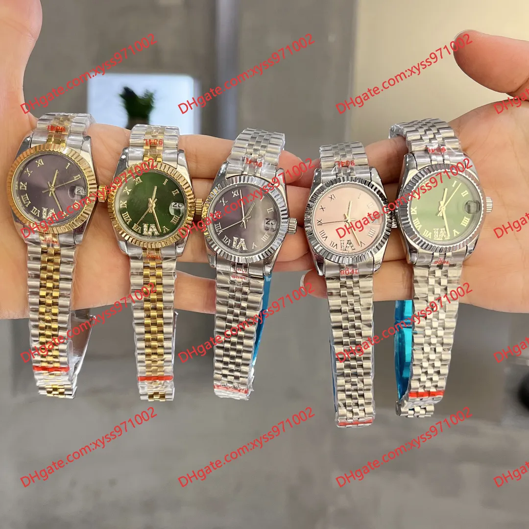 Hoogwaardige Aziatische fabriekshorloge Automatische machines Women's Watch 178273 31 mm Olive Green Dial 178384 Roze horloges 316 roestvrijstalen diamanten rand saffierglas