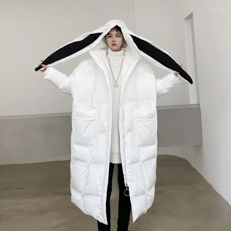 Women's Trench Coats Men Ears Hooded Cotton Clothing Autumn Winter Thick Padded Jacket Loose Zipper Warm Oversized Women