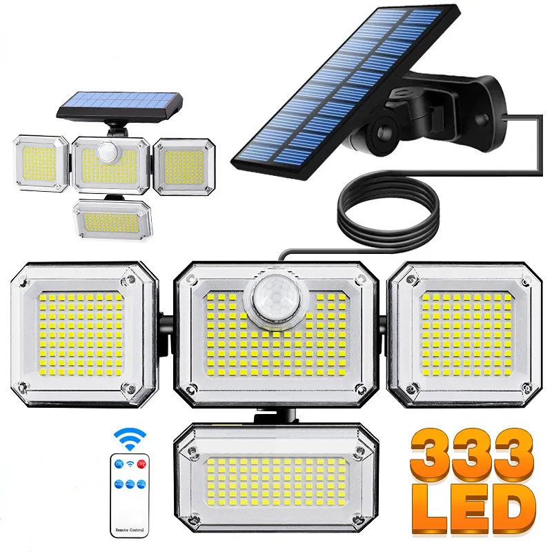 LED Solar Garden Lights Outdoor Motion Sensor Human induktion Justerbar huvud IP65 Vattentät solenergi Vägglampa 122/138/171/198/333