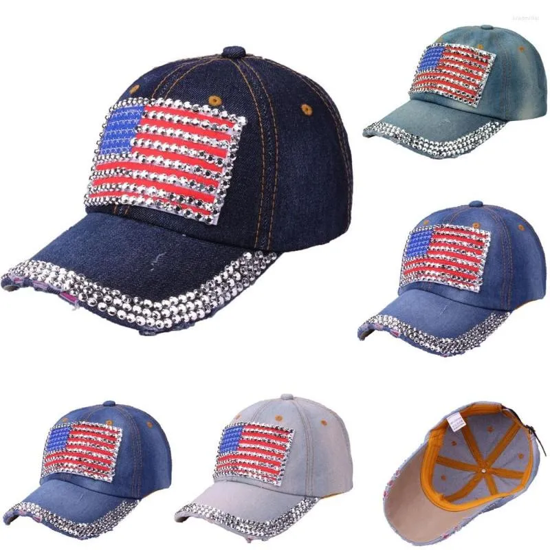 Ballkappen World Baseball 2022 Frauen amerikanische Flagge Strass Jeans Jeans Bling Hat Cap