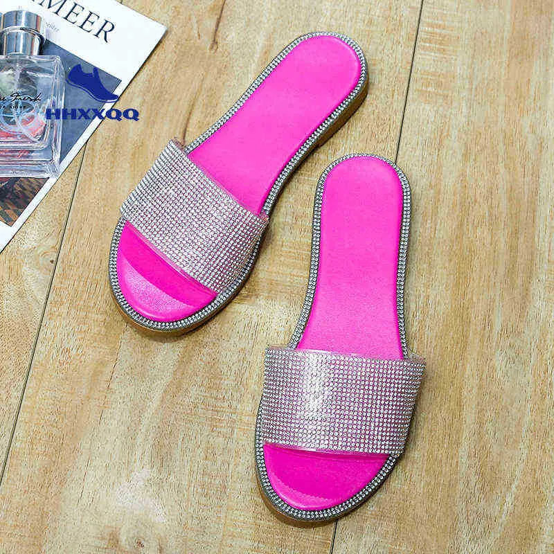 2022 nouvelles femmes sandales noir PVC diamant plat pantoufles chaussures léger antidérapant Sabot femmes été plage chaussures pantoufles J220716
