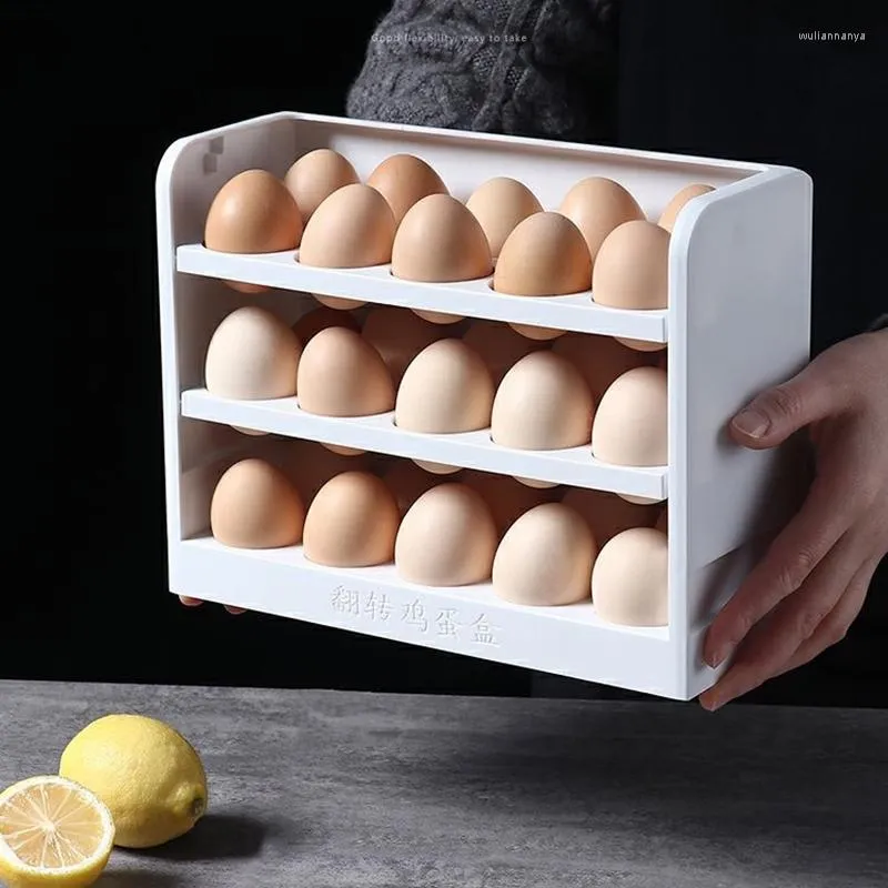 Bouteilles De Stockage Creative Flip Boîte À Oeufs 3 Niveaux Ménage Cuisine Oeufs Conteneur Réfrigérateur Porte Latérale Organisateur Grande Capacité Plateau