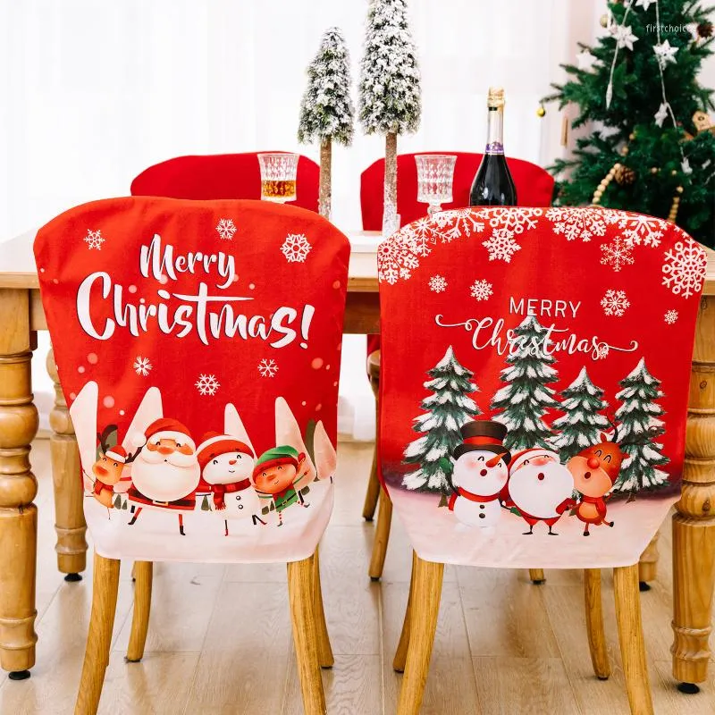 Chair Covers 1Pcs Christmas Red Back Cover Santa Claus Snowman Print Decor Hat For Home Dinner Table Year 2023