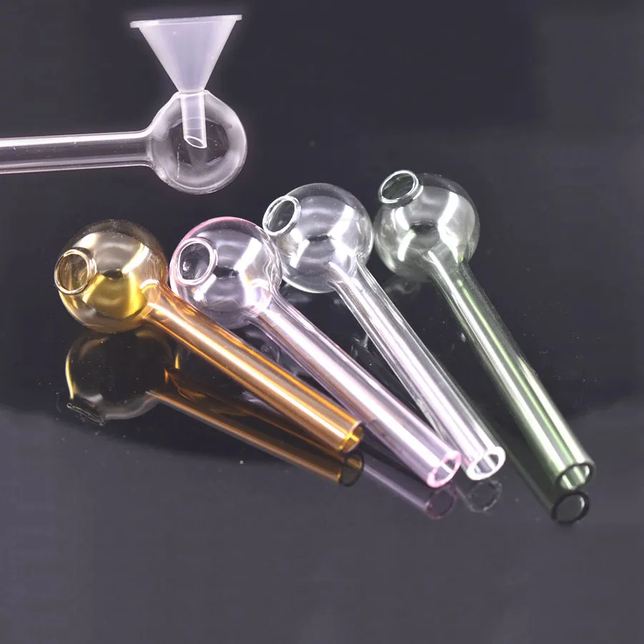 Tubos de quemador de aceite de vidrio Tubo de fumar de mano de bola de 4 pulgadas y 30 mm con embudo Llenado conveniente Tubo de vidrio de plataforma petrolera de paja Dab