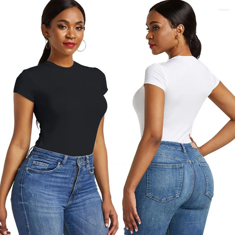 Pantalon deux pièces pour femmes Combinaisons d'été pour femmes O Neck Short Sleeve Sexy Skinny Romper Casual Elastic Bodycon One Beach Ladies Solid Jumpsuit