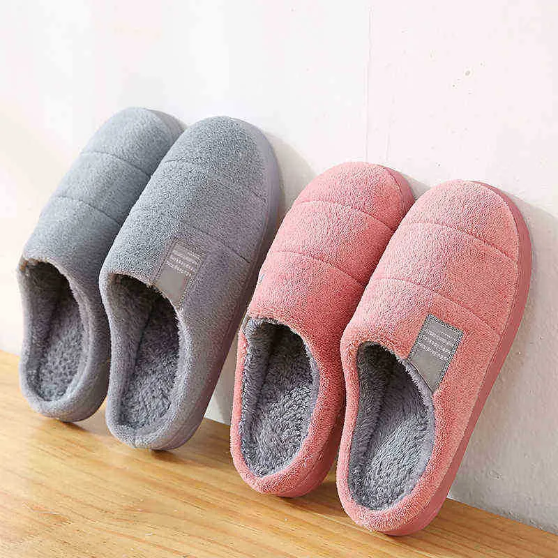 Amoureux pantoufles d'intérieur chaud en peluche fond doux femmes hommes maison chambre pantoufles 2020 hiver chaussures chaudes femme diapositives de sol J220716