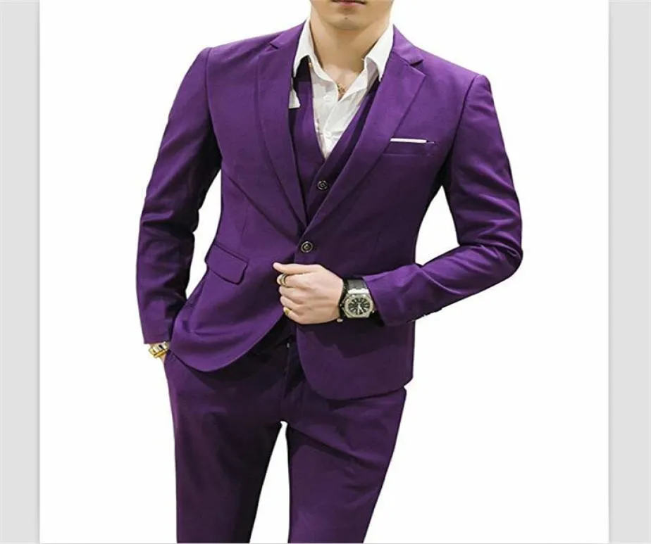 Purple Satin Men039s Suit Clasic Fit Tuxedos Mens Suit Blazer One ...