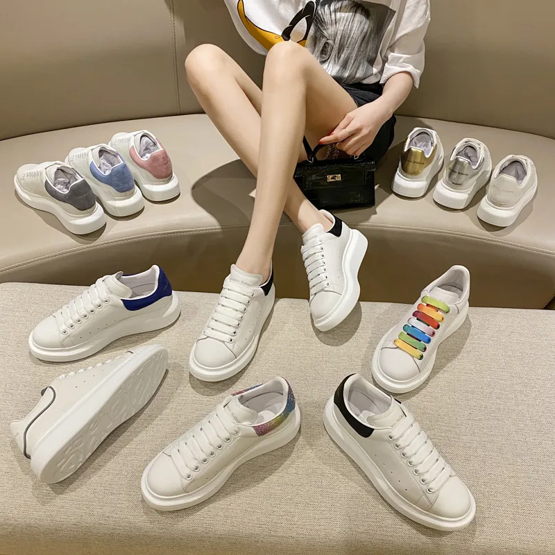 Autumn small white shoes girls versatile reflective cowhide thick sole inner heightened flat casual sneakers