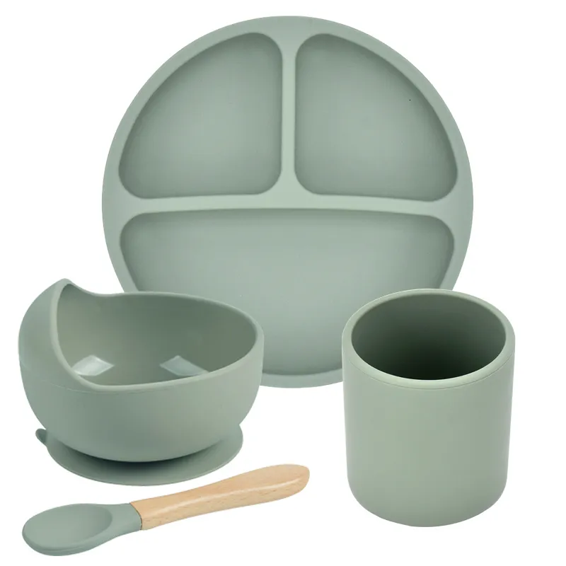 Tazas Platos Utensilios 4 Unids Diseño Bebé Placa de Silicona Taza Tazón Cuchara Conjunto Bpa Libre Bebé Platos Plegables Vajilla de Alimentación Portátil para Niños 221119