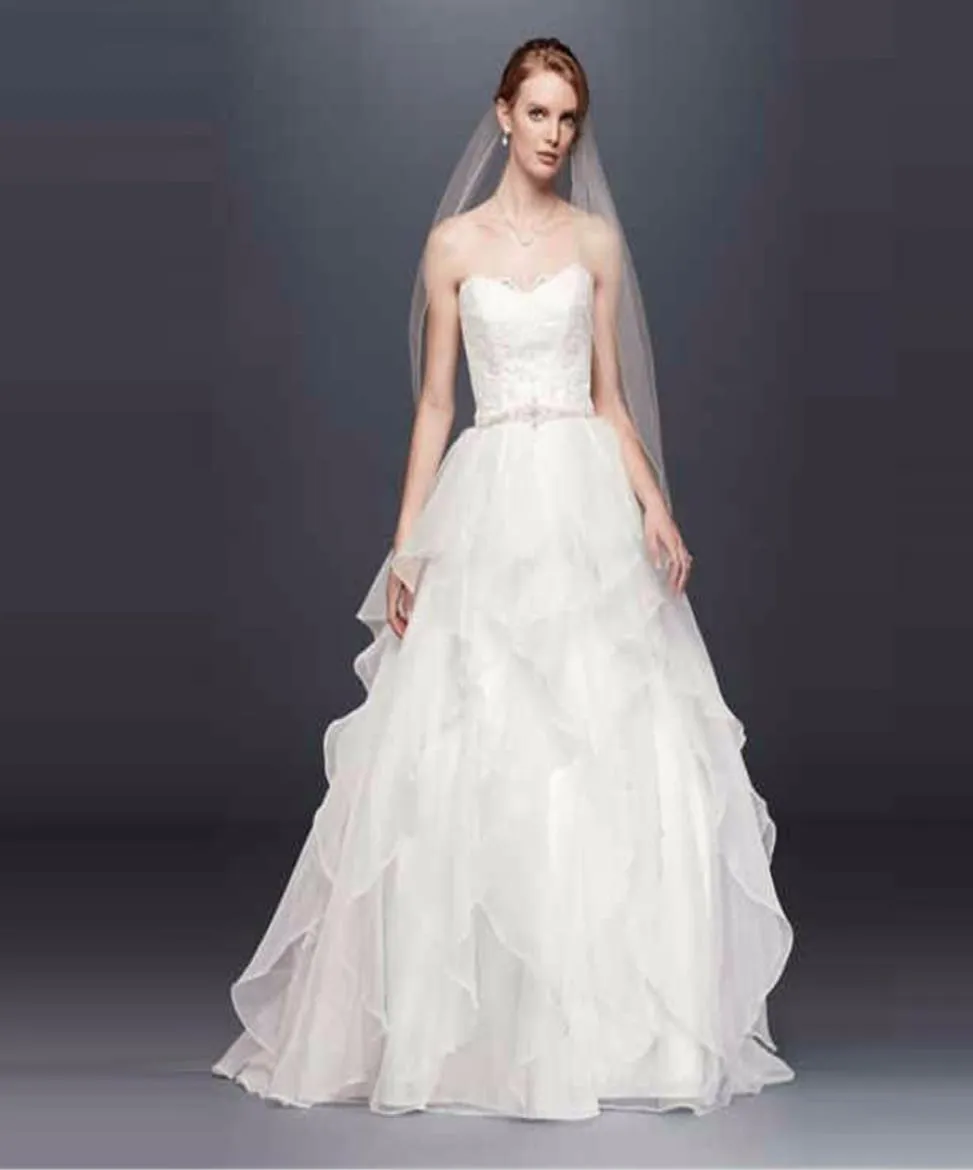 Новое кружево и органза Свадебное бальное платье с бусинкой -любимой дизайнером рюша для подготовки к пола на пол Свадебные платья WG3831244302