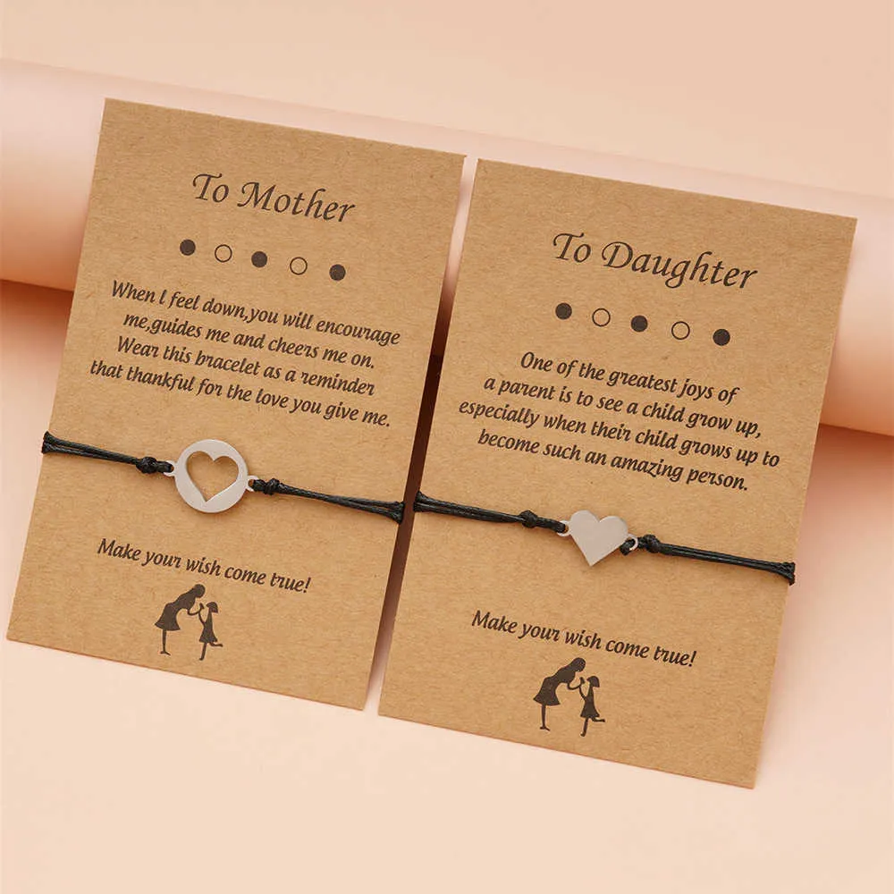 Bracelet de carte créative en acier inoxydable amour cire de bracelet de fête des mères tissé bijoux