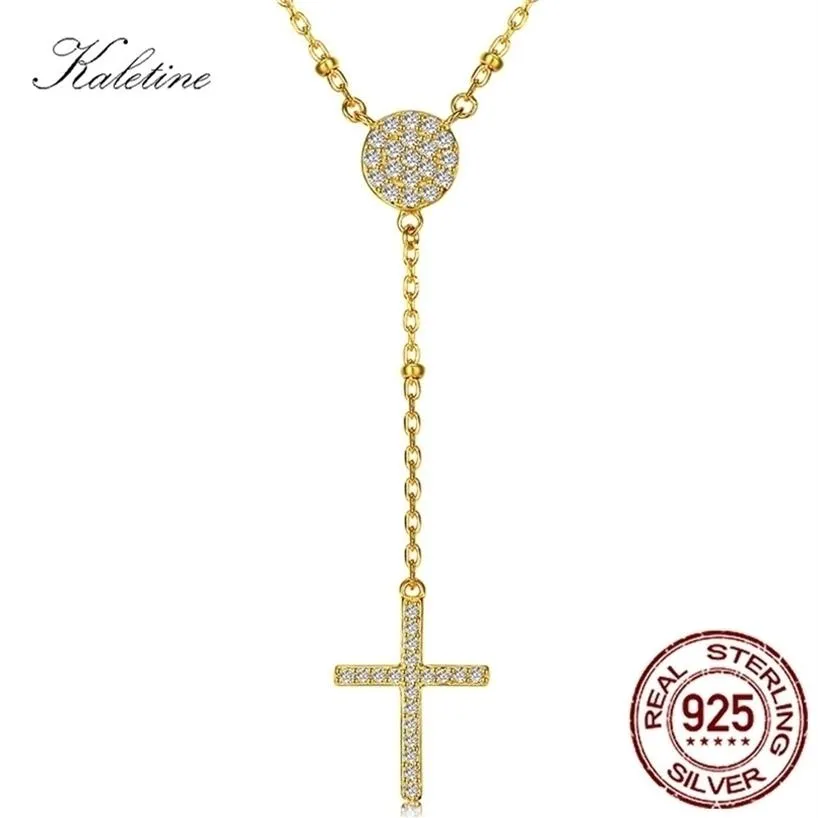 KALETINE 925 Sterling Silver Rosary Necklaces Trendy Gold Jewelry Cross Charms Turkey Necklace Women Accessories Men 220218228N
