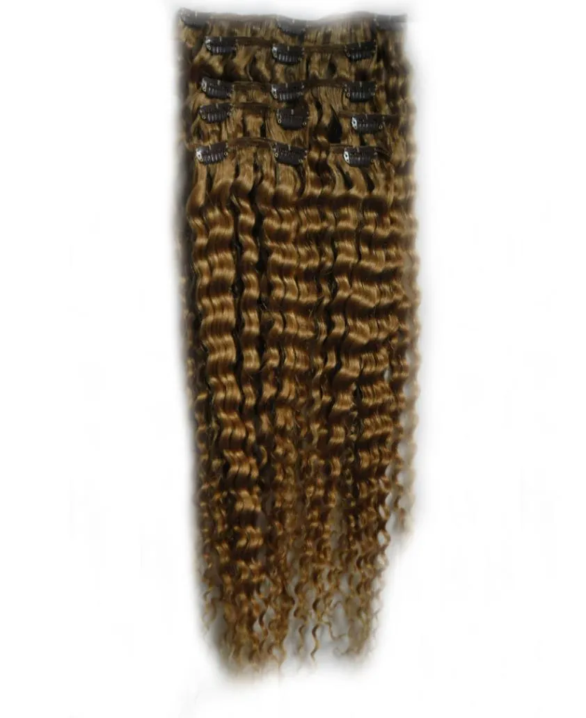 Capelli vergini brasiliani miele biondo afro crespo clip nelle estensioni 100g 7 pezzi clip nelle estensioni dei capelli umani5281495