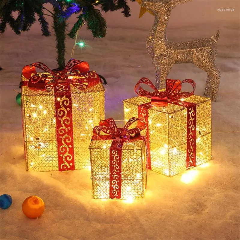 Decorazioni natalizie 3 pezzi Decorazione Scatola regalo illuminata Ferro battuto/rattan Layout di scene di alberi per interni all'aperto Moda 2022