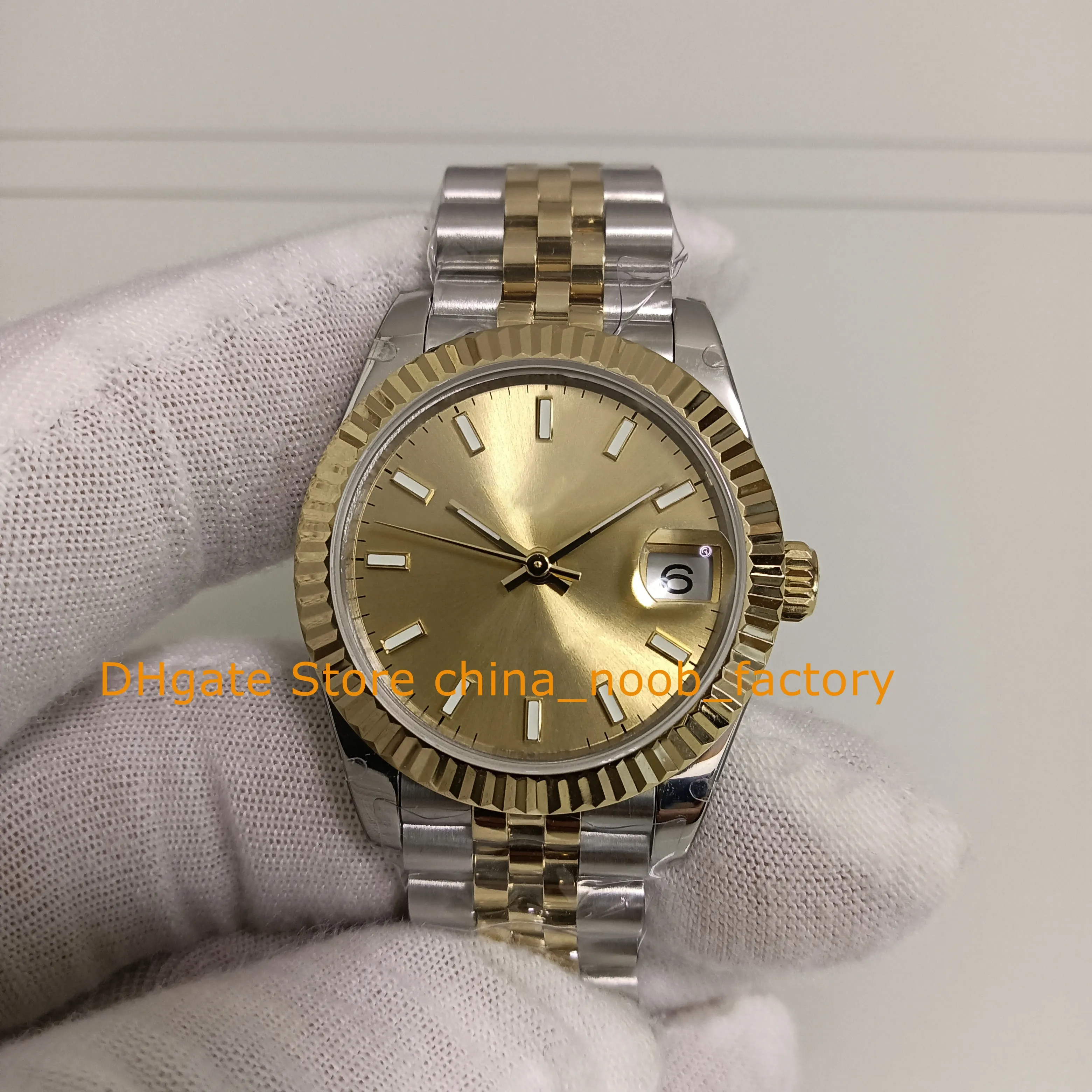 4 Style Montre Femme BP 31MM Dames Cadran Champagne Lunette Cannelée Diamant Acier Or Jaune 18k Bracelet Deux Tons BPf 2813 Mouvement Mécanique Montres Automatiques