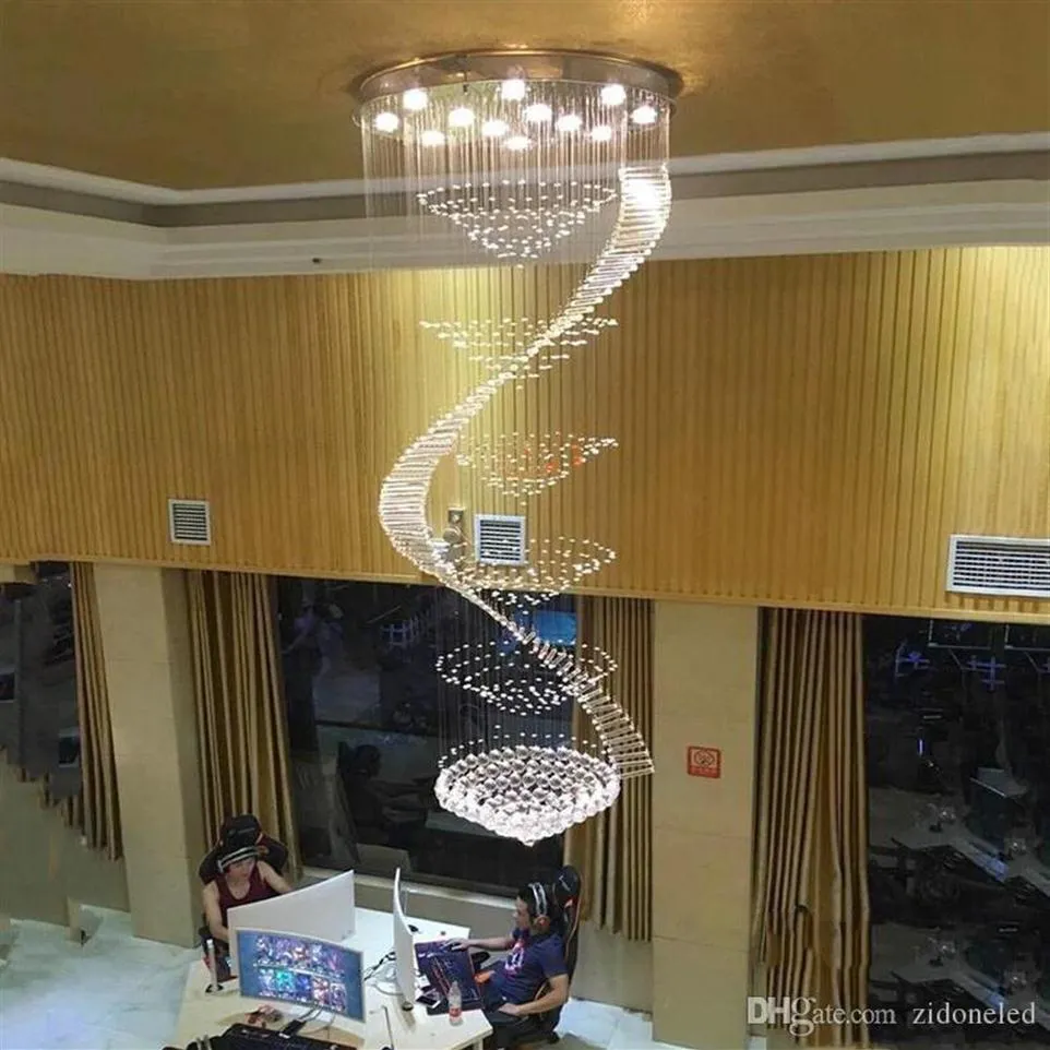 Luxury Contemporary Stair Lighting Long LED K9 Crystal Chandelier Large Flush Mount LED Indoor Hallway Light Fixture Hanging Cristal Lu167B