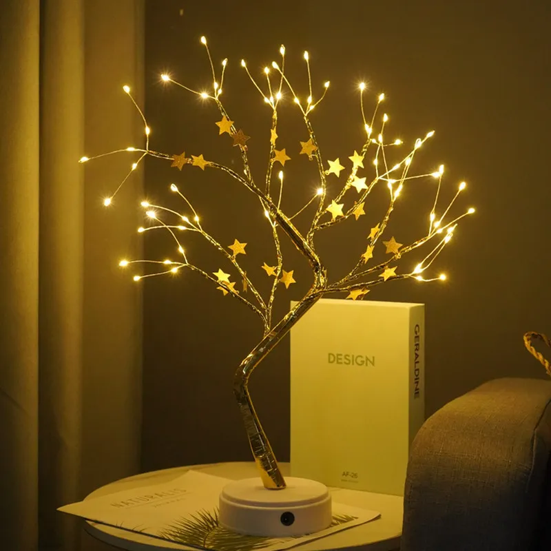 مصابيح شجرة LED الإبداعية مليئة بالنجوم هدية عيد الميلاد تنجيد الجدول مصابيح الجدول
