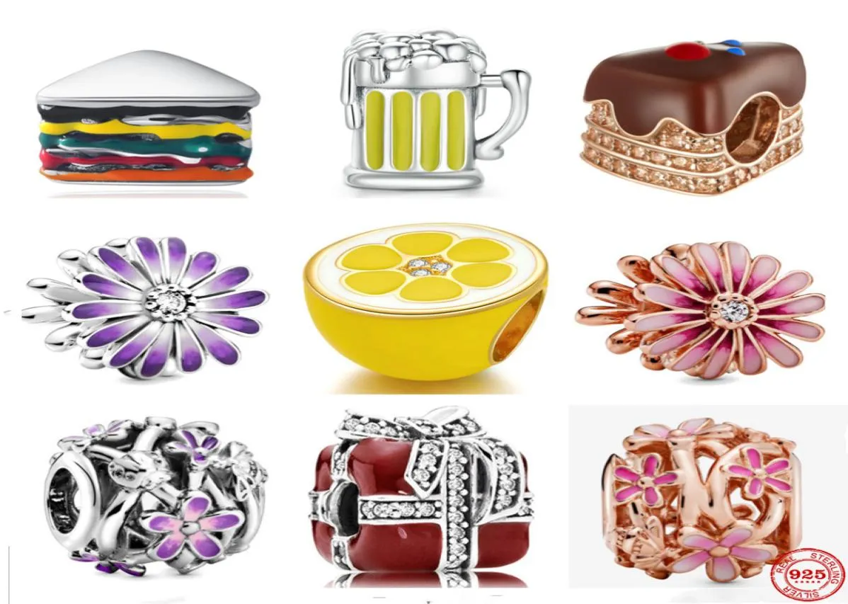 925 Silver Flower Cake Sandwich Beer Gift Fit Pandora Original Bracelet Charm Beads For Women DIY Jewelry1668958