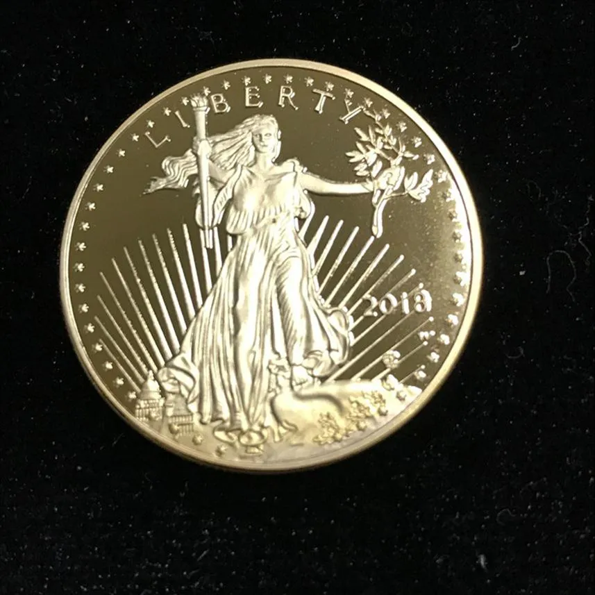 5 PCS Non Magneitc El nuevo en God Trust DOM 2018 Real Gold Goled Liberty Souvenir Coin 32 6 mm de di￡metro American 235L