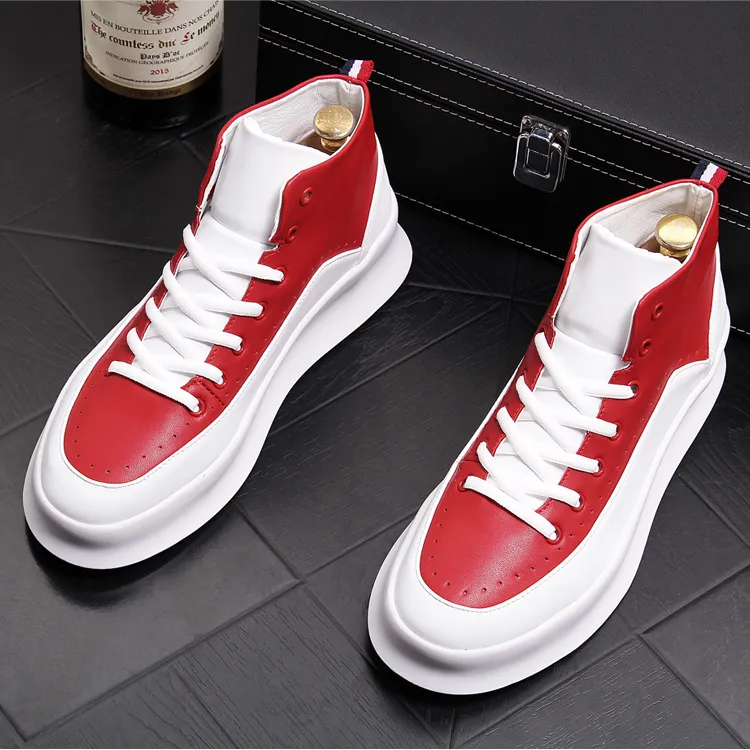 White men boots casual shoes thick bottom inside leather fashion tide high top board shoes hundred