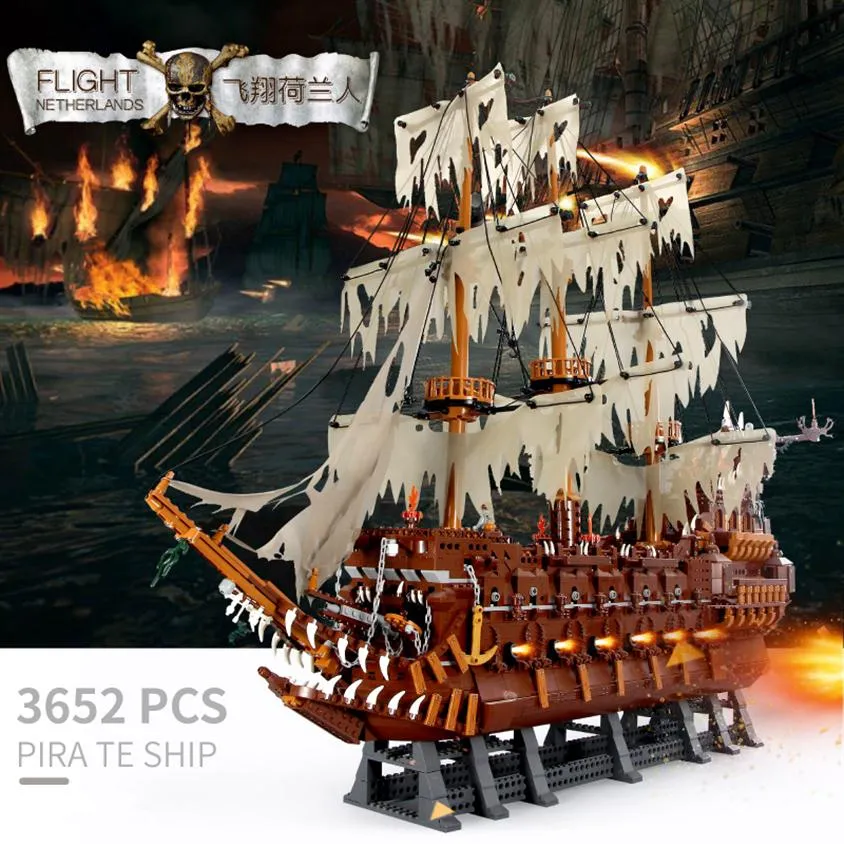 16016 플라이 ings 네덜란드 땅 세트 해적 배 빌딩 블록의 Moc 해적 모델 보트 Black Pearl Queen Anne230f