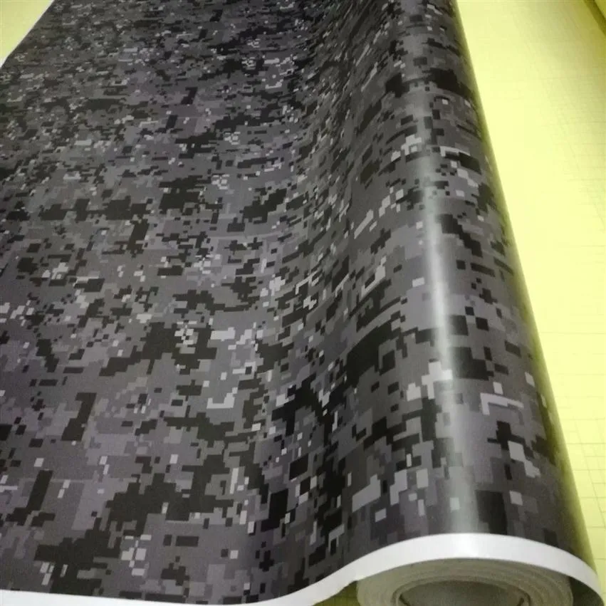 Премиум черный темно -серой городской ночной цифровая виниловая виниловая обертка с воздушным пузырьком пиксель камуфляж наклейка 1 52x30m 5x98ft195d