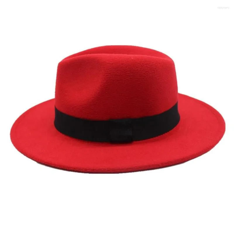 Berets 2022 High-end Fashion Men Women Fedora Hat With Black Cloth Belt Adult Panama Wool Trilby Size 56-58CM