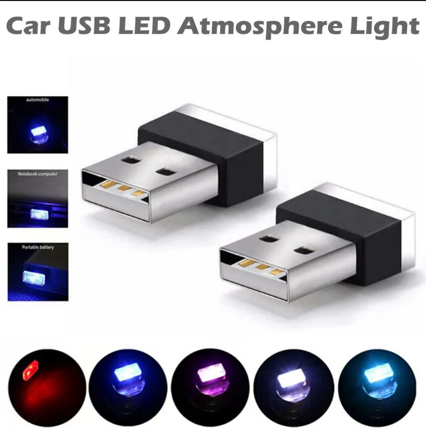 MINI USB Modelowanie LED samochodu Ambient Light Neon Wewnętrzna biżuteria Wewnętrzna Biżuteria 7 Kolory ozdobne światła