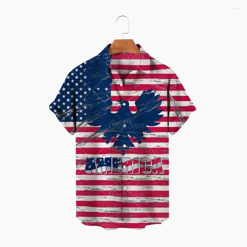 Herren-Freizeithemden, Camisa Hawaiana Hombre, modisches Herren-Hawaii-Hemd, amerikanische Flagge, Farbe bedruckt, Strand, Aloha, kurze Ärmel, XL 5