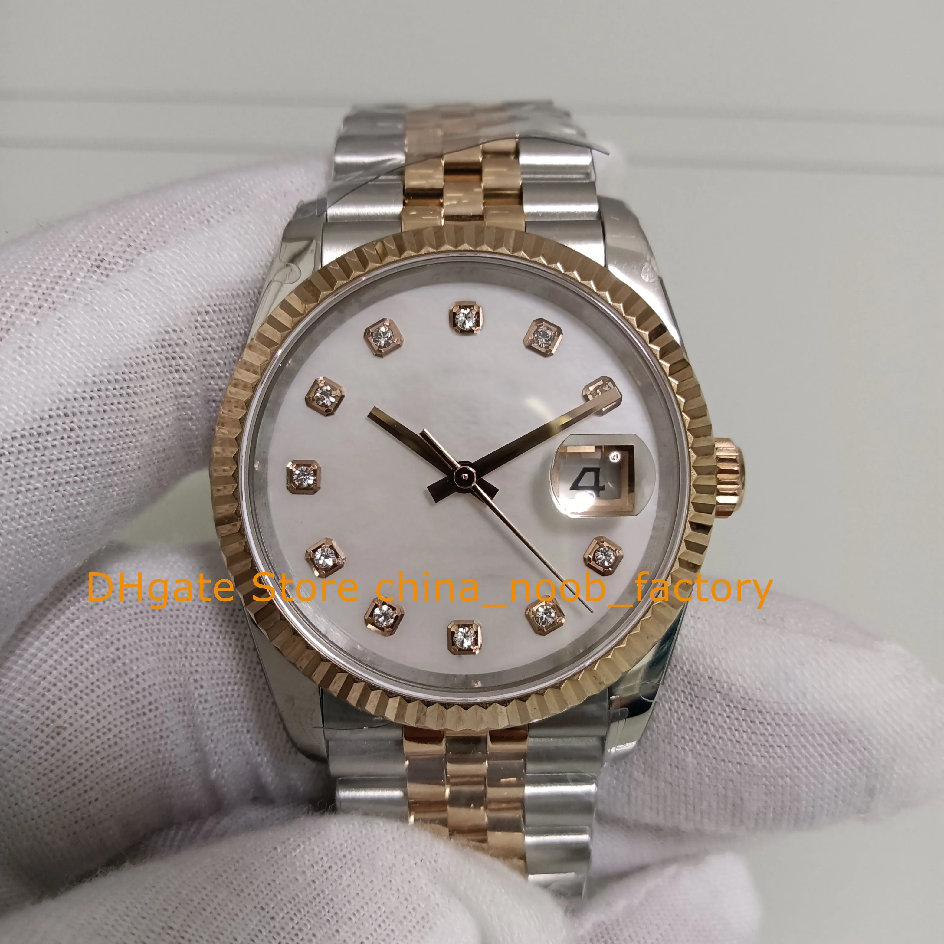 14 kolor średniej wielkości Rozmiar 36 mm BP Automatyczne zegarki damskie Everose Gold Mop Diamentowy tarcza Fled Stalowa stal 18k żółta złota bransoletka BPF Cal.2813 Zegarek ruchowy