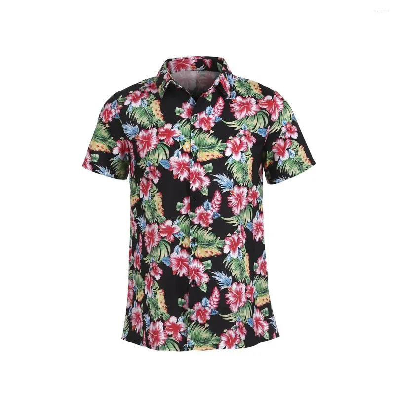 Chemises décontractées pour hommes Vêtements de plage pour hommes Chemise à manches courtes imprimée Hawaii Col rabattu Boutonné Top Tissu 5 couleurs