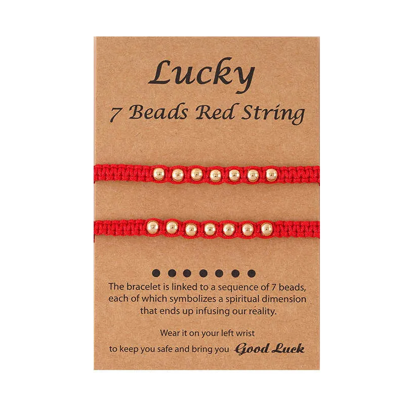 Creative Lucky 7 Knot Gold Beads Red Rope Woven Friendship Amistad Pareja Set de 2 piezas