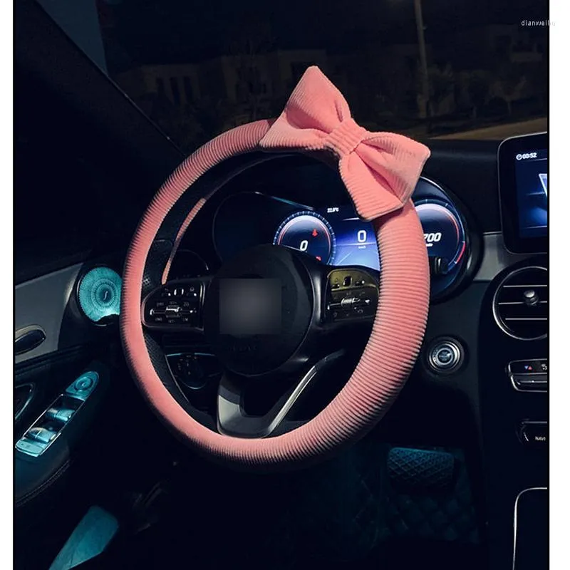 Ratt t￤cker kreativ b￥ge plysch bilskydd t￤cker icke-halk universal styrhjul auto interi￶r dekoration kvinnor