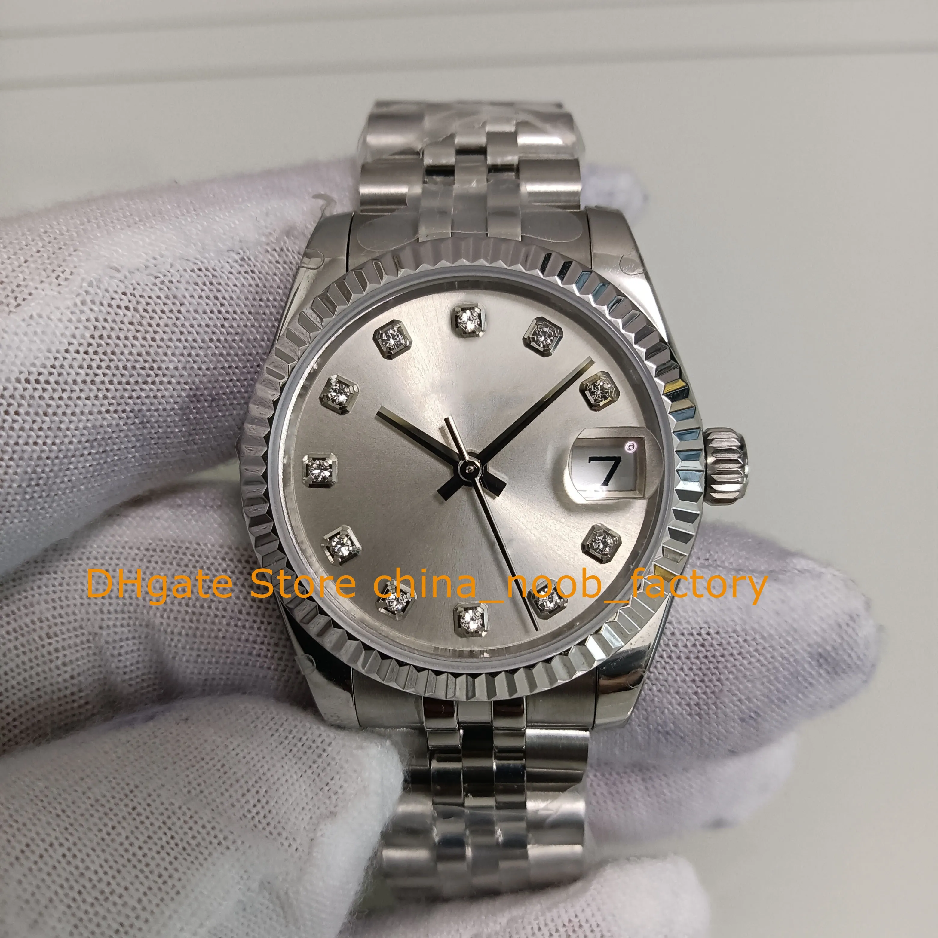 3 Modell Damenuhr Damen BP 31 mm Silber Diamant Zifferblatt geriffelte Lünette Edelstahlarmband BPF Cla.2813 Automatikwerk Damenuhren Armbanduhren