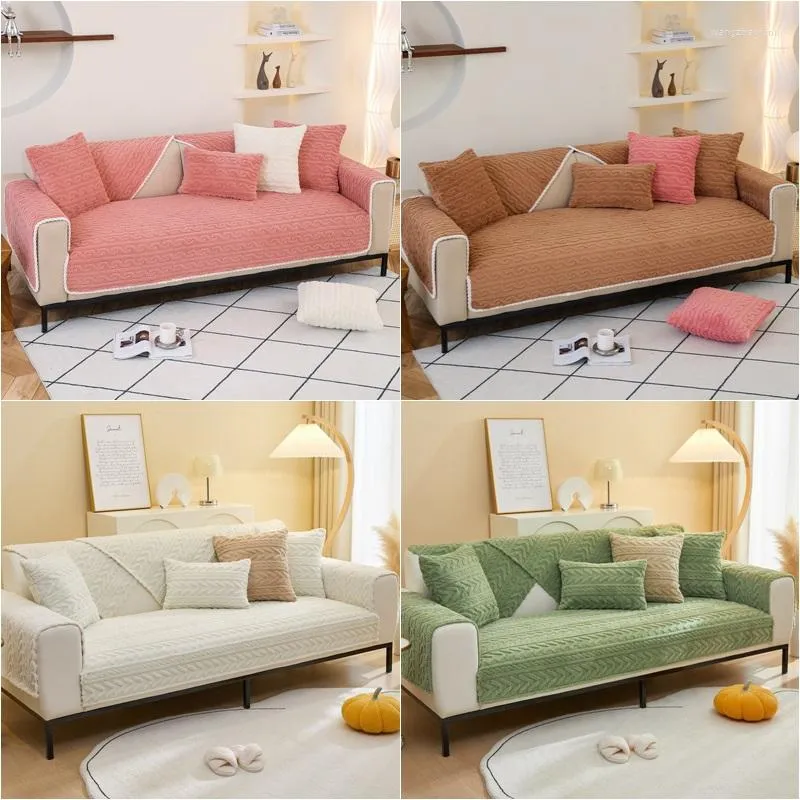 Chair Covers Winter Flannel Sofa Cover Thicken Plush Couch Towel Non Slip Slipcovers Sectional Mat Furniture Protector Living Room