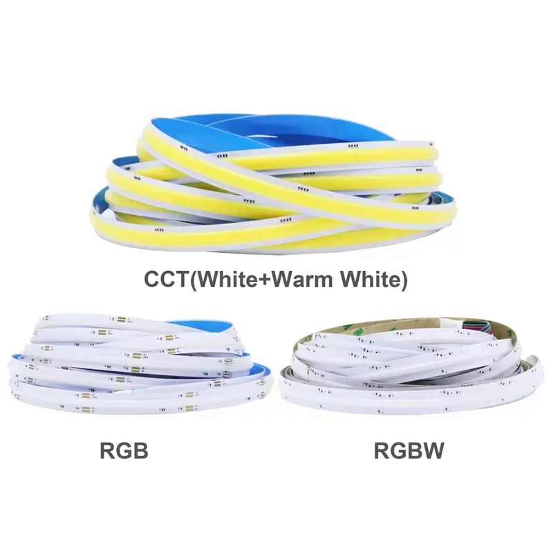 LED COB CCT/RGB/RGBW Light Strip 840LEDs/m High Density Flexible FOB COB RA90 Linear Dimmable Led Lights DC24V 12V