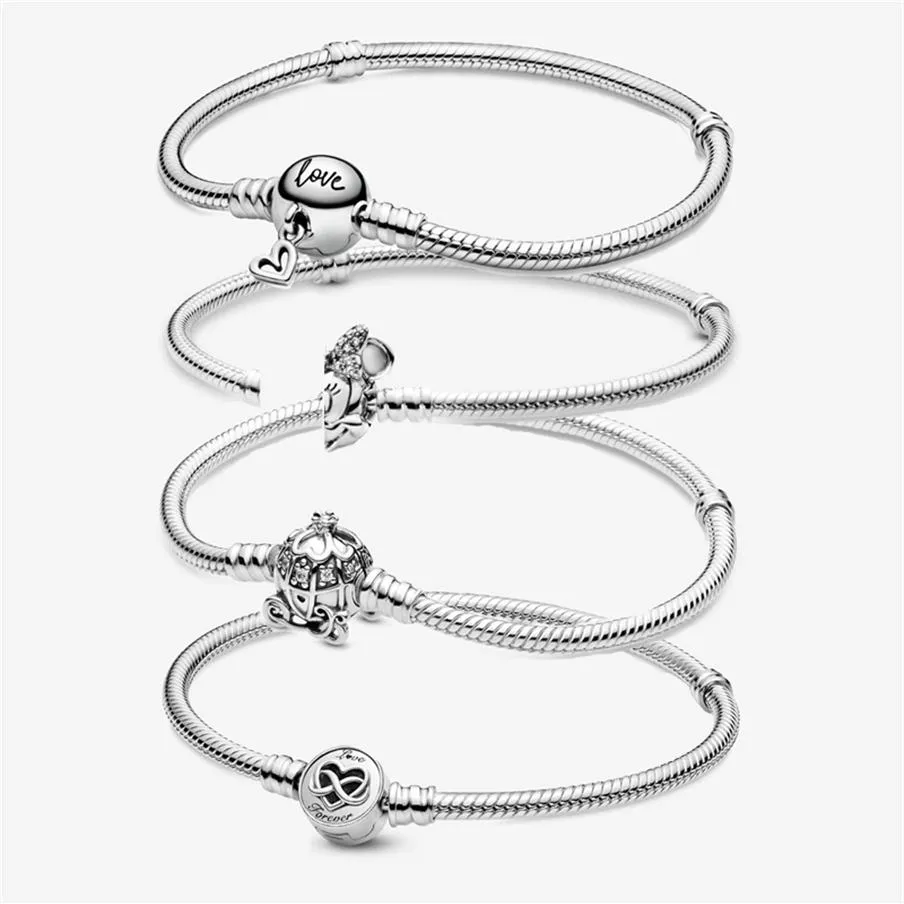 Women Snake Chain Charm Bracelets 925 Sterling Silver Love Forever Luxury Jewelry Fit Pandora Beads Charms Designer Bracelet With Origi2895