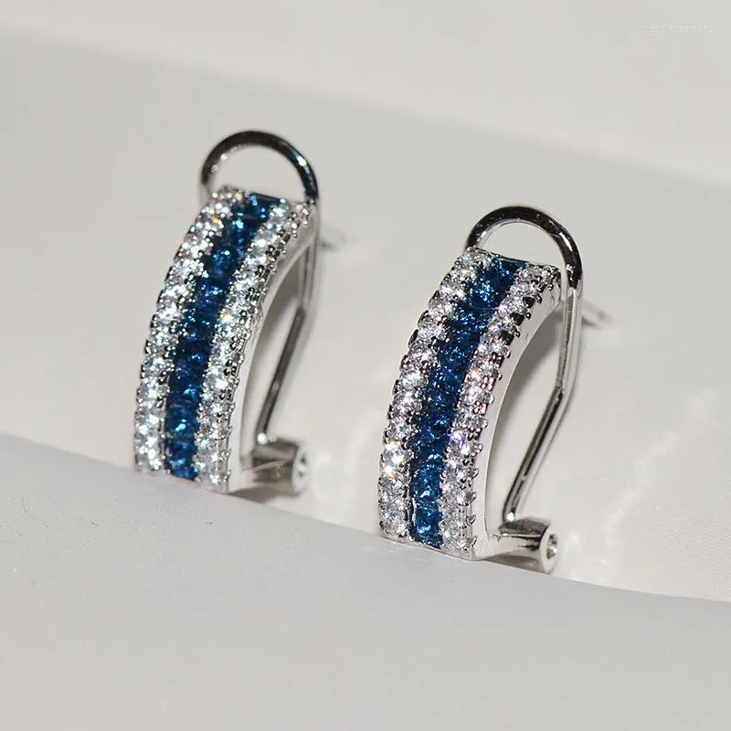 Stud Earrings Sterling Silver For Ladies Sapphire Wedding Party Jewelry Romantic Gifts Exquisite Jewelr 925 Earring
