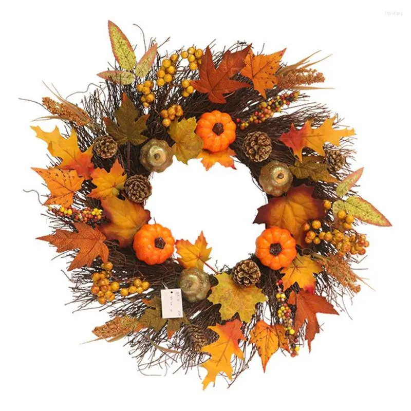 Decorative Flowers 45cm Christmas Halloween Wreath Fall Door Pumpkin Garland Autumn Thanksgiving Decor For Home Artificial Decoration