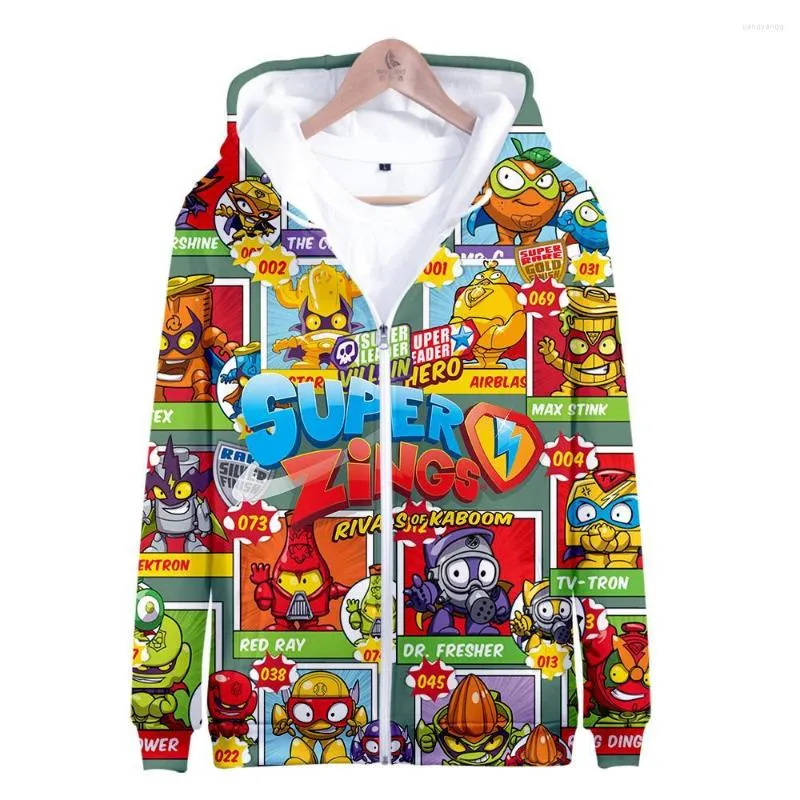 Hoodies masculinos para crianças adultas superzings zíper moletons meninos meninas super zings harajuku streetwear desenho anime anime 3d cosplay custome