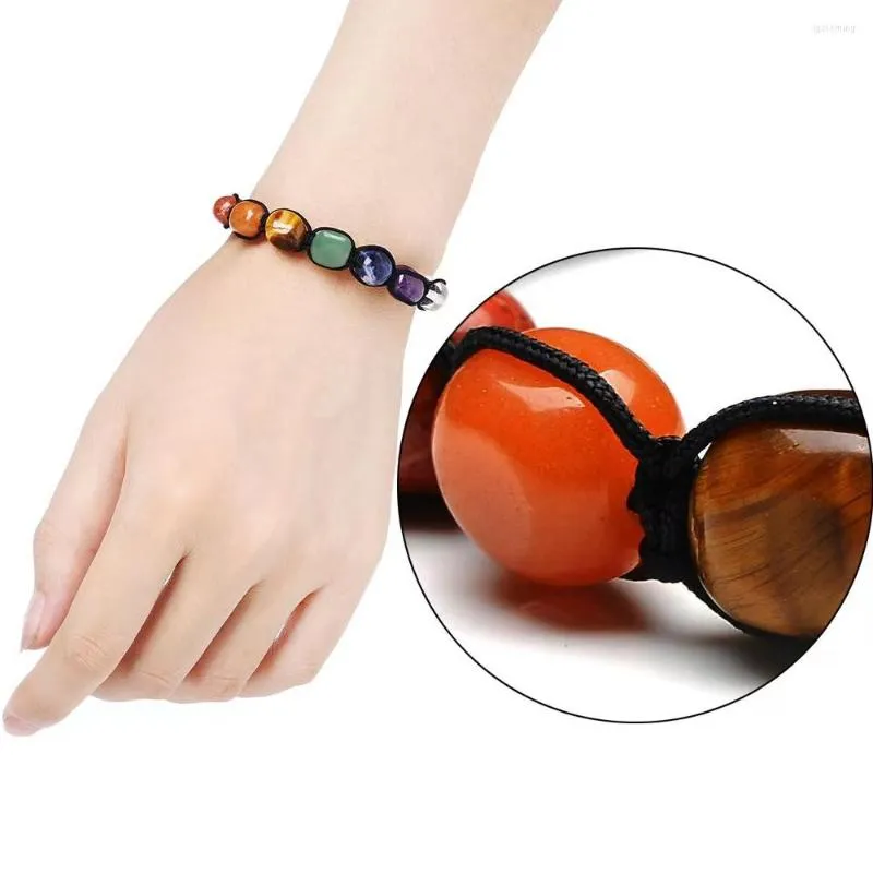 Brin 7 Chakra Pierre Naturelle Tissé À La Main Lave Bracelet Coloré Reiki Guérison Perle Réglable Énergie Femme Homme