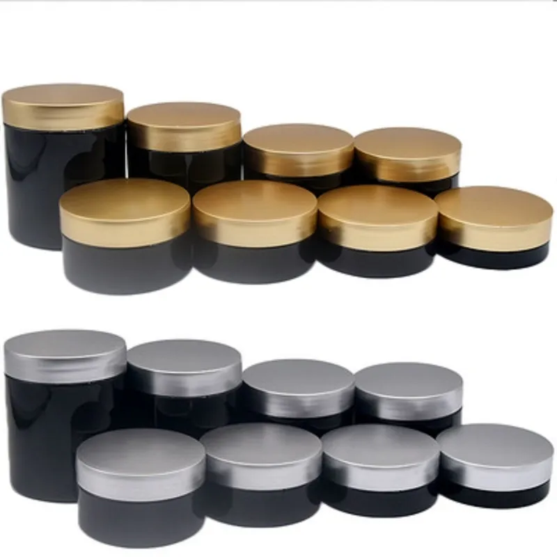 Lege verpakking Cosmetische plastic fles Pot Shiny Black Cream Jar Silver Gold Cover 30G 80G 100G 100G 120G 150G 200G 250 G REFILLABLE PROTABLE PACKAGING Container