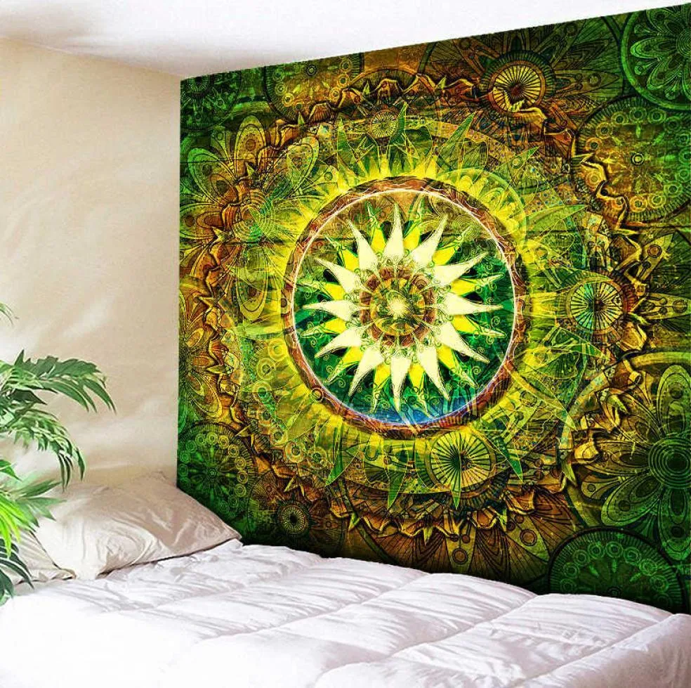 Tapiz de Mandala de pared de gran tamaño, tapiz bohemio para colgar en la pared, alfombra artística, manta de Yoga, tapiz decorativo Vintage verde para el hogar 21064984871