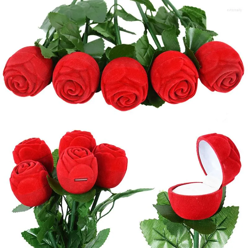 Geschenkwikkeling Romantische Rose Flower Jewelry Box oorbellen Displayhouder Velvet Wedding Rings Opslagkoffers Betrokkenheid Valentijnsdag