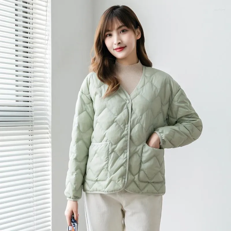 Women's Down Autumn Spring Plus Size Ultra Light Jacket Women V-neck Duck Coat Casual Collarless Warm